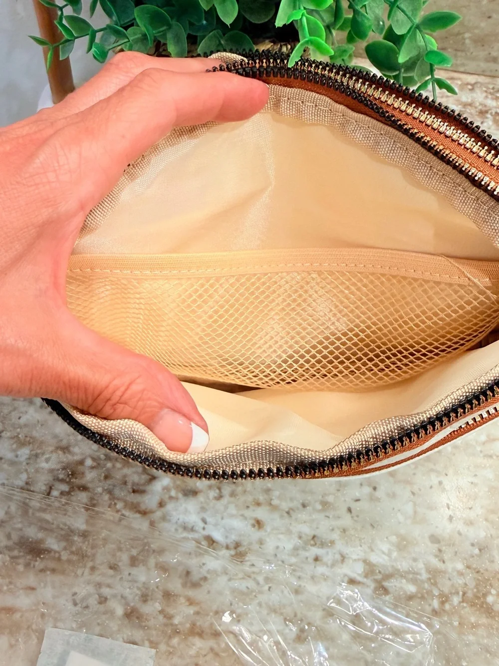 Cream and Tan Women’s Crossbody Pouch - Lightweight Everyday Bag